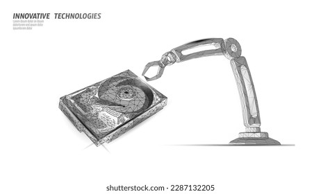 HDD hard disk drive file hardware. 3D low poly information storage record system IT technology computer vector illustration