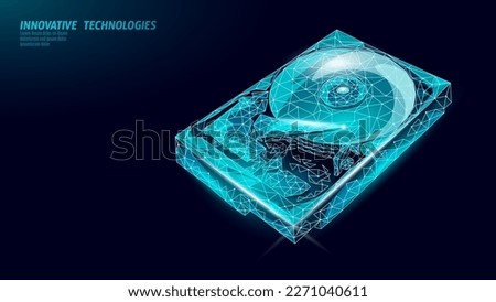 HDD hard disk drive file hardware. 3D low poly information storage record system IT technology computer vector illustration