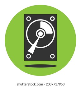 HDD hard disk icon on the green background. Vector illustration of flat pictogram with shadow.