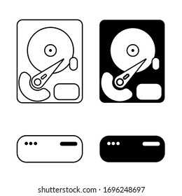 HDD, hard disk icon set. Flat vector illustration of hard drive disk. Isolated on white illustration.