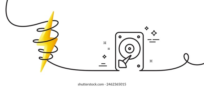 HDD icon. Continuous one line with curl. Hard disk storage sign. Hard drive memory symbol. HDD single outline ribbon. Loop curve with energy. Vector