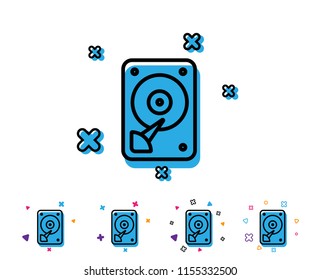 HDD icon. Hard disk storage sign. Hard drive memory symbol. Line icon with geometric elements. Bright colourful design. Vector
