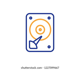 HDD icon. Hard disk storage sign. Hard drive memory symbol. Colorful outline concept. Blue and orange thin line color icon. HDD Vector