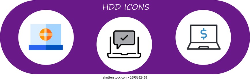 hdd icon set. 3 flat hdd icons.  Simple modern icons such as: laptop