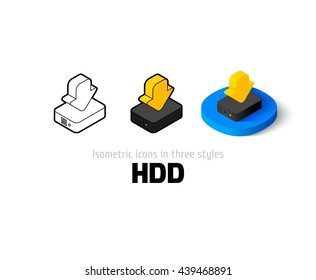 HDD icon, vector symbol in flat, outline and isometric style