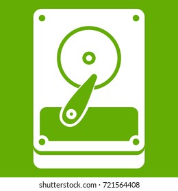 HDD icon white isolated on green background. Vector illustration