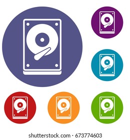 HDD icons set in flat circle reb, blue and green color for web