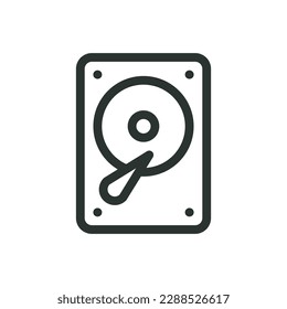 HDD isolated icon, computer hard disk vector icon with editable stroke