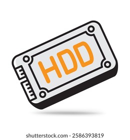 HDD memory outline icon with shadow on white background