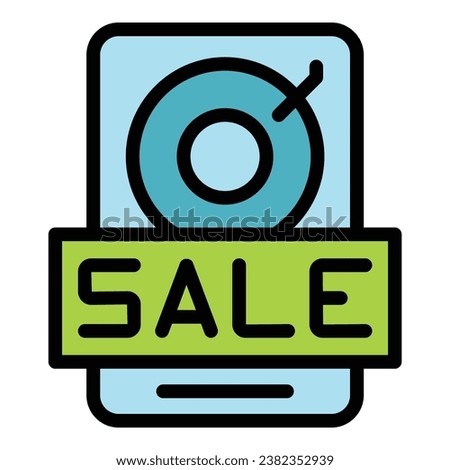 Hdd sale icon outline vector. Store laptop. Online mall color flat