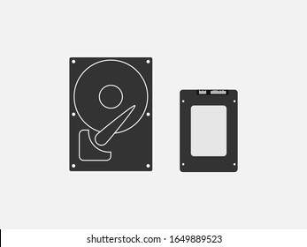 Disco duro, icono SSD. Ilustración vectorial, diseño plano.