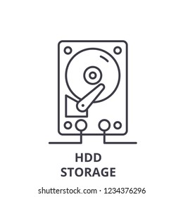 Hdd storage line icon concept. Hdd storage vector linear illustration, symbol, sign
