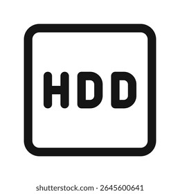 Ícone da interface do usuário do HDD, símbolo vetorial da interface do usuário da linha simples do disco rígido
