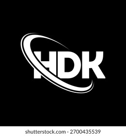 Logotipo HDK. Carta HDK. Design do logotipo da letra HDK. Logotipo HDK inicial ligado ao logotipo de monograma em círculo e maiúsculo. Tipografia HDK para marca de tecnologia, negócios e imóveis.