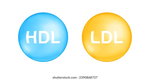 HDL- und LDL-Cholesterin-Typen. Gutes und schlechtes Cholesterin-Konzept. Lipoproteinbälle mit hoher und niedriger Dichte einzeln auf weißem Hintergrund. Elemente für medizinische Infografiken. Vektorgrafik
