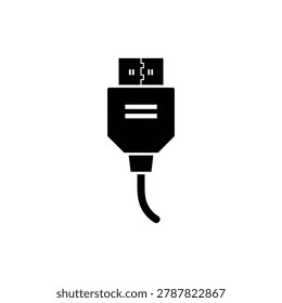 HDMI Cable Connector Plug Front View Glyph Icon. Black glyph icon of an HDMI connection cable with a trapezoidal front connector plug interface.