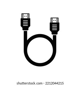 HDMI cable icon in black flat glyph, filled style isolated on white background