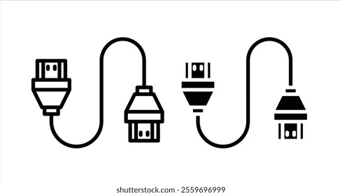 HDMI cable Icon collection in filled and stroke style.