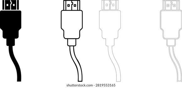 HDMI cable icon with solid and line art vector design