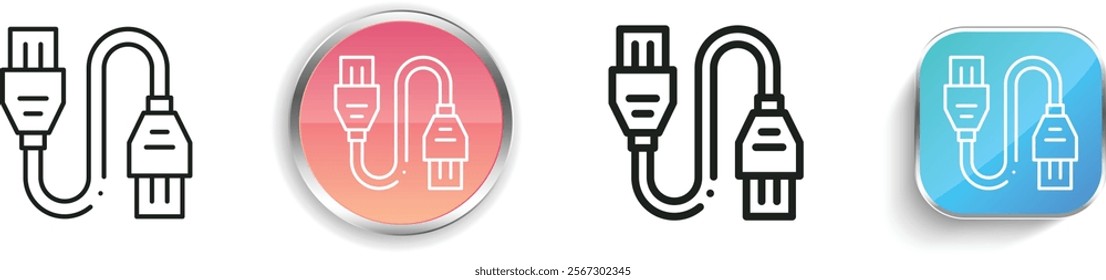 hdmi cable icon. Thin Linear, Regular and Button Style Design Isolated On White Background