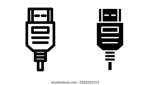 HDMI cable Icons pack in outlined and flat versions