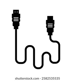 HDMI Cable Silhouette. Black and White Icon Design Elements on Isolated White Background