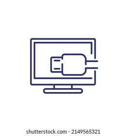 Cable HDMI e icono de TV, vector de línea
