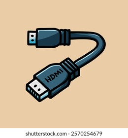 HDMI cable vector design illustration with short cable, plain background.