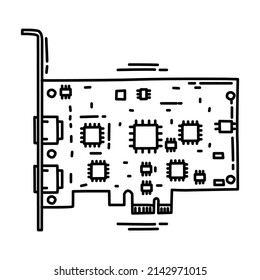 Hdmi card for pc Part of Computer and Hardware Hand Drawn Icon Set Vector.