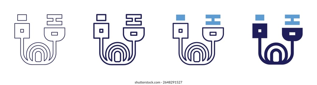Hdmi icon in 4 different styles. Thin Line, Line, Bold Line, Duotone. Duotone style. Editable stroke.