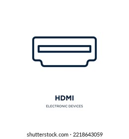 hdmi icon from electronic devices collection. Thin linear hdmi, technology, computer outline icon isolated on white background. Line vector hdmi sign, symbol for web and mobile