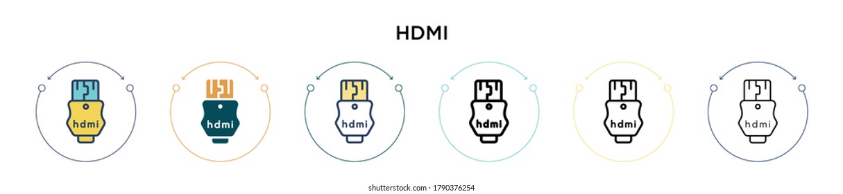 Hdmi Icon in vollem, dünnen Linie, Umriss und Strich Stil. Vektorgrafik von zwei farbigen und schwarzen hdmi-Vektorgrafiken-Designs kann für mobile, ui, web-basierte