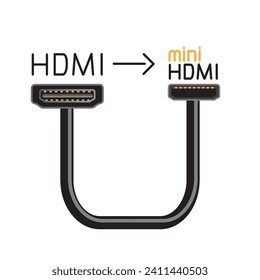 HDMI to miniHDMI hardware interface cable. Device connector equipment. Computer socket data ports