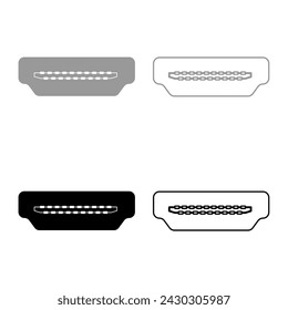 HDMI port socket set icon grey black color vector illustration image solid fill outline contour line thin flat style