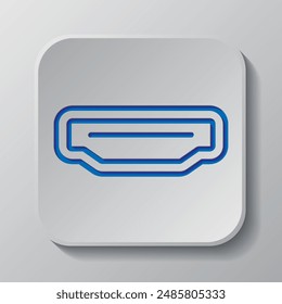 Hdmi simple icon vector. Flat design. Paper cut design. Cutted blue symbol with shadow. Gray badge button, gray background.ai