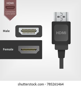 HDMI Video jack, digital cable line icon.