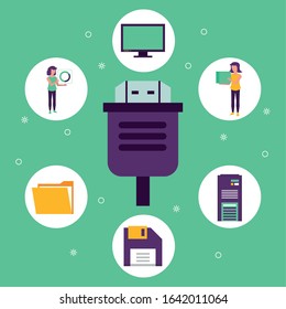 hdmi wire connection with set devices electronics vector illustration design