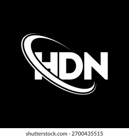 Logotipo HDN. Carta HDN. Design do logotipo da letra HDN. Logotipo HDN inicial ligado ao logotipo de monograma em círculo e maiúsculo. Tipografia HDN para marca de tecnologia, negócios e imobiliário.