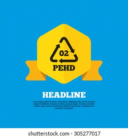 Hd-pe 02 icon. High-density polyethylene sign. Recycling symbol. Yellow label tag. Circles seamless pattern on back. Vector