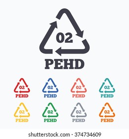 Hd-pe 02 icon. High-density polyethylene sign. Recycling symbol. Colored flat icons on white background.