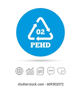 Hd-pe 02 icon. High-density polyethylene sign. Recycling symbol. Copy files, chat speech bubble and chart web icons. Vector