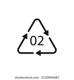 HDPE 02 recycling code symbol. Plastic recycling vector polyethylene sign.