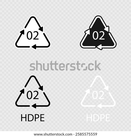 HDPE 02 recycling code symbol set.
