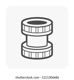 HDPE compression coupling fittings vector icon. Pvc or plastic material to connection or join tube, pipe and hose. Working under pressure for plumbing, irrigation sprinkler and electrical conduit.