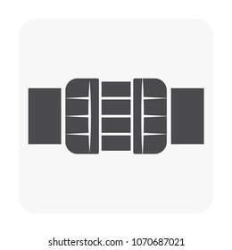 HDPE pipe and connection joint icon on white.