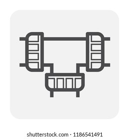 HDPE pipe and connection joint icon design, black and outline.