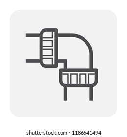 HDPE pipe and connection joint icon design, black and outline.
