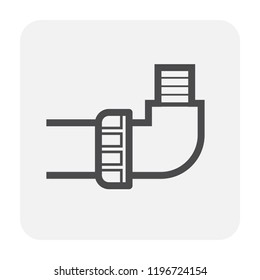 HDPE pipe and connection joint icon design, black and outline.