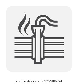 HDPE pipe and connection joint icon design, black and outline.