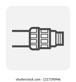 HDPE pipe and connection joint icon design, black and outline.